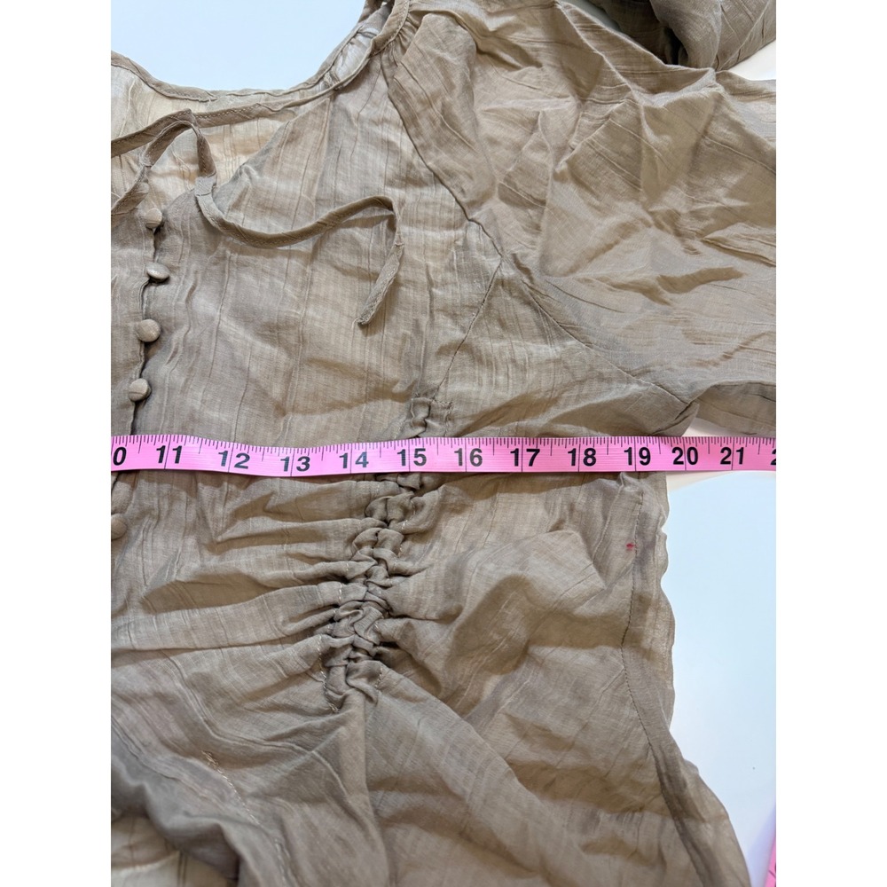 Tan Ruched Button Front Top and Shorts Two Piece Set Textured Co-ord - Picture 5 of 8